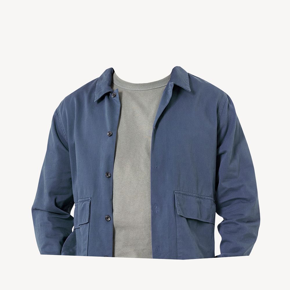 Headless man wearing blue jacket, men's casual fashion psd