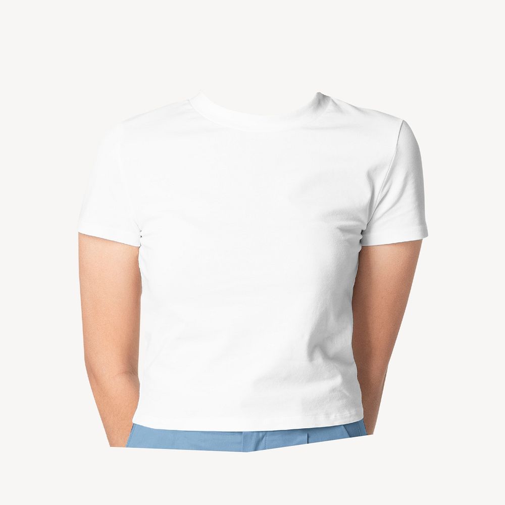 Headless woman wearing white t-shirt, minimal, casual fashion image psd