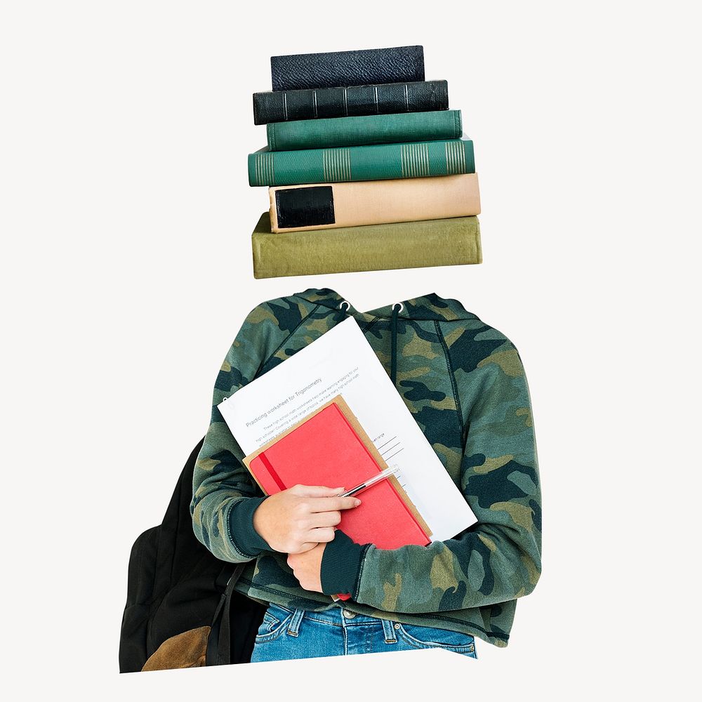 Book head woman, student, education remixed media psd