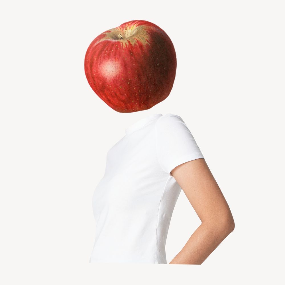 Apple head woman, student, education remixed media psd