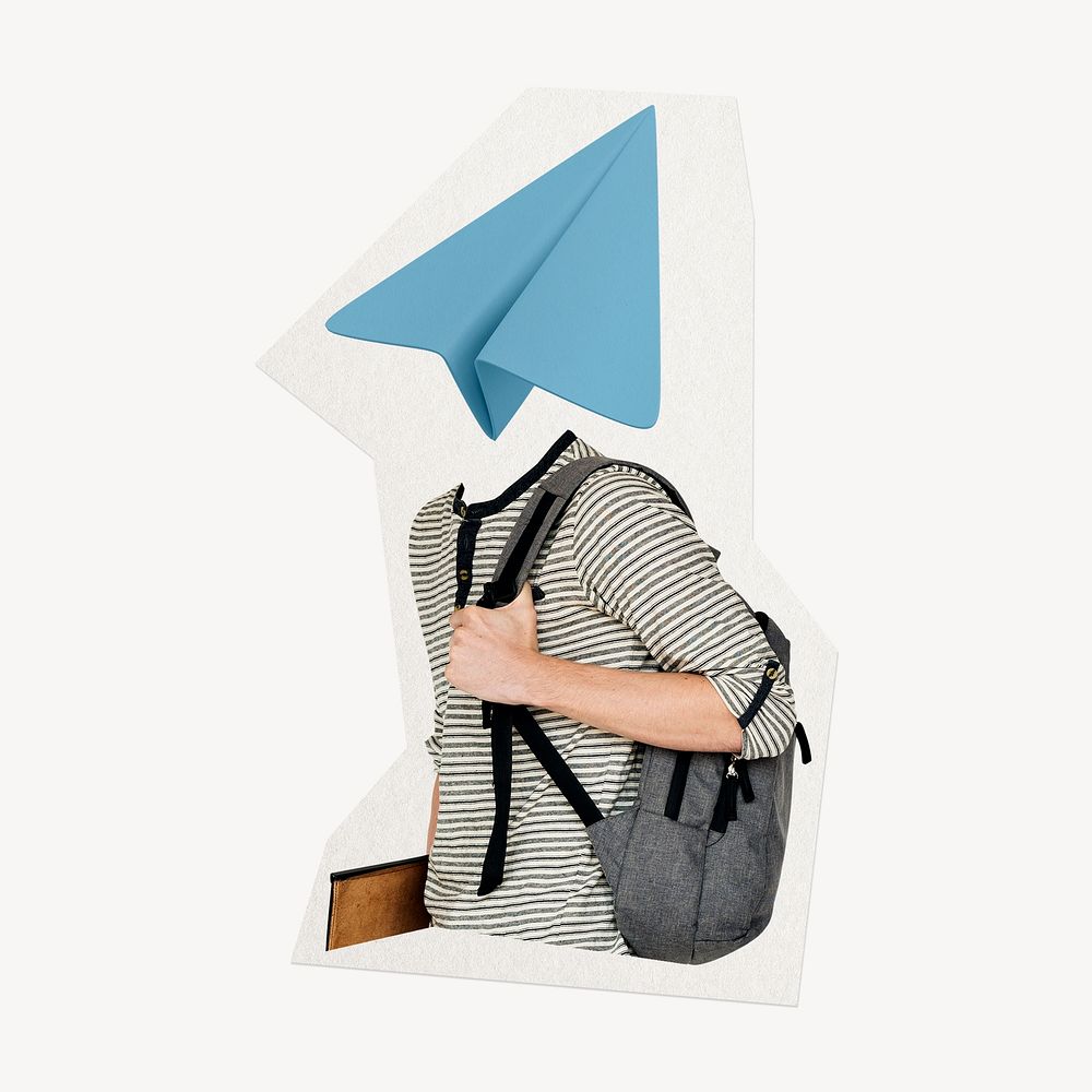 Paper plane head man, student, education remixed media