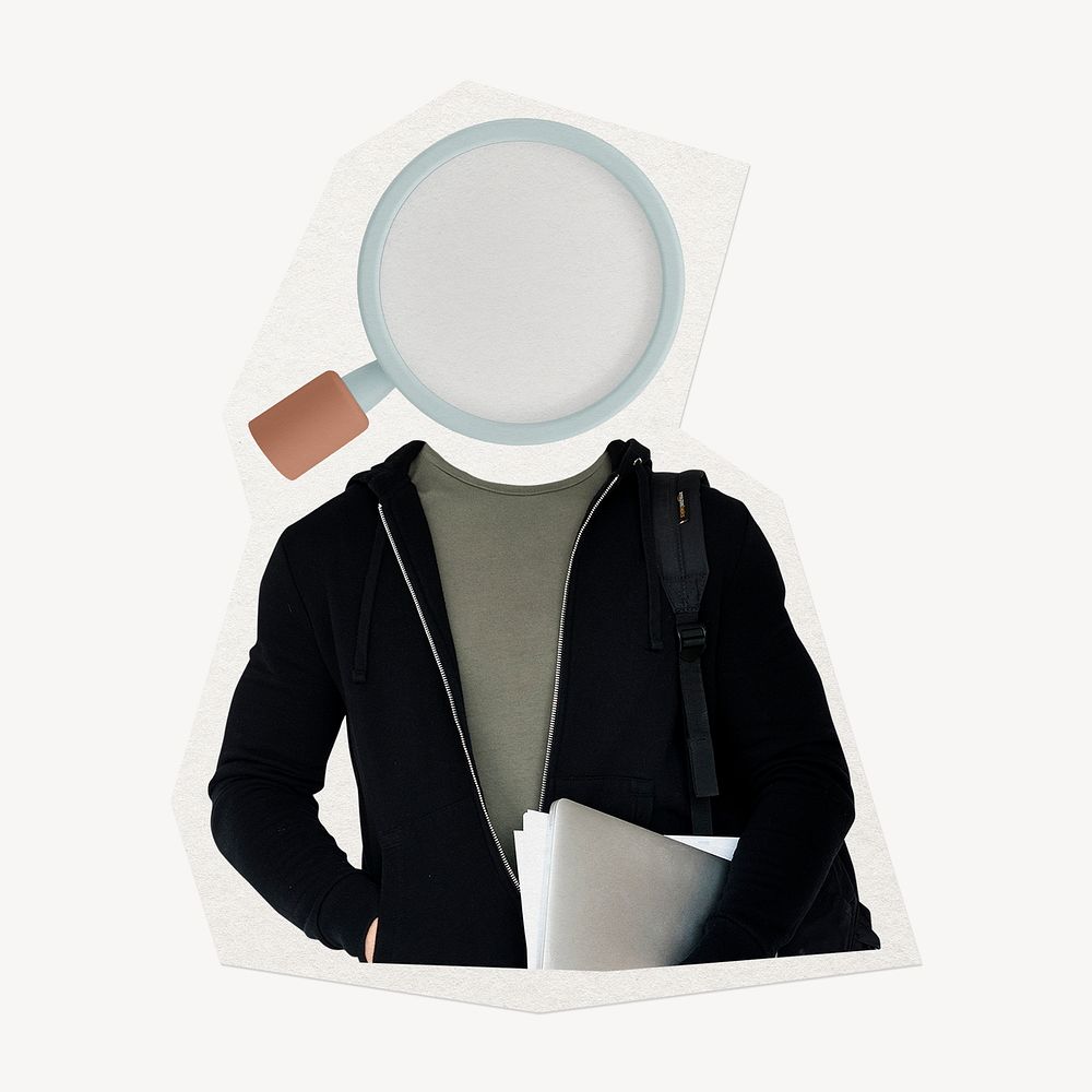 Magnifying glass head man, student, education remixed media