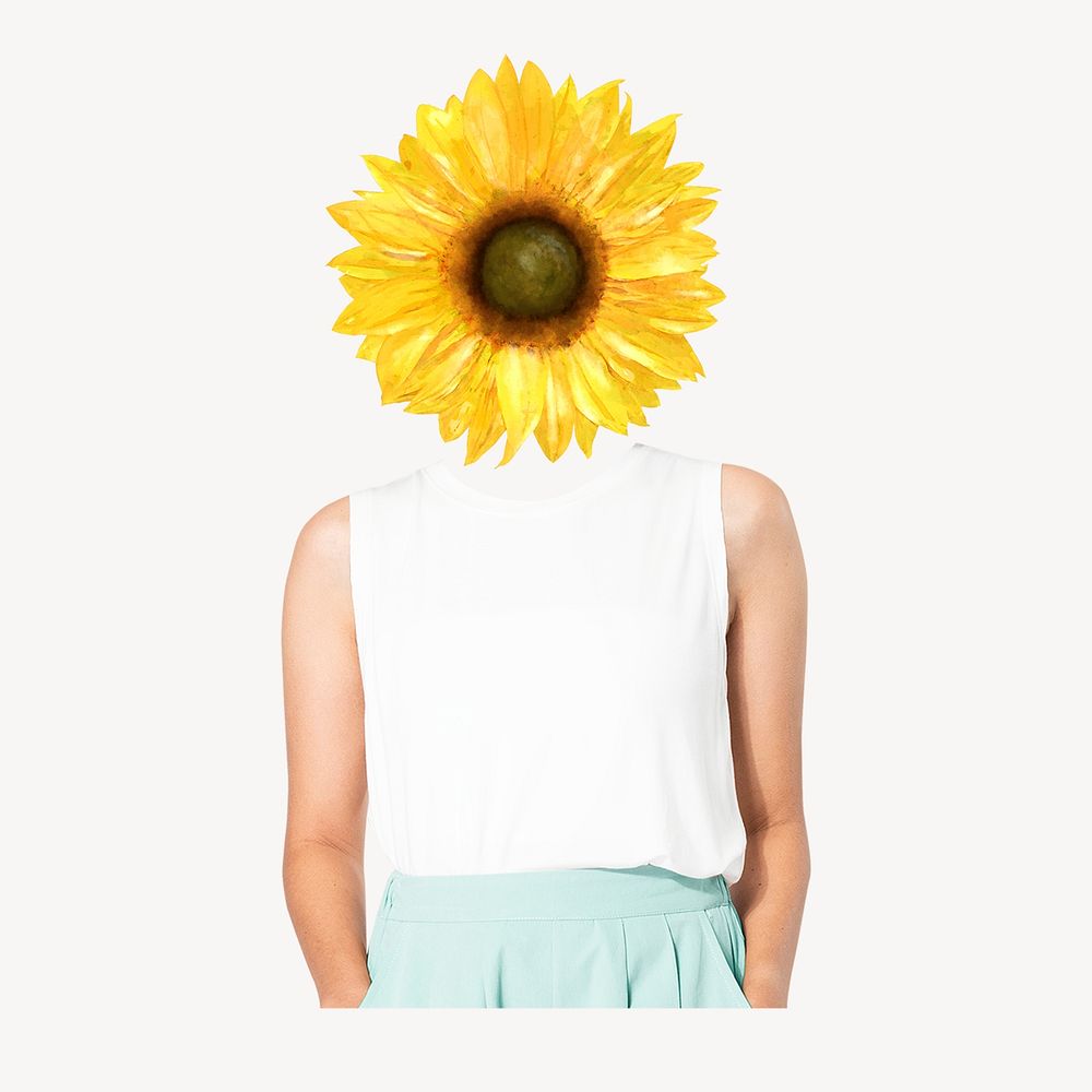 Sunflower head woman, Spring remixed media psd