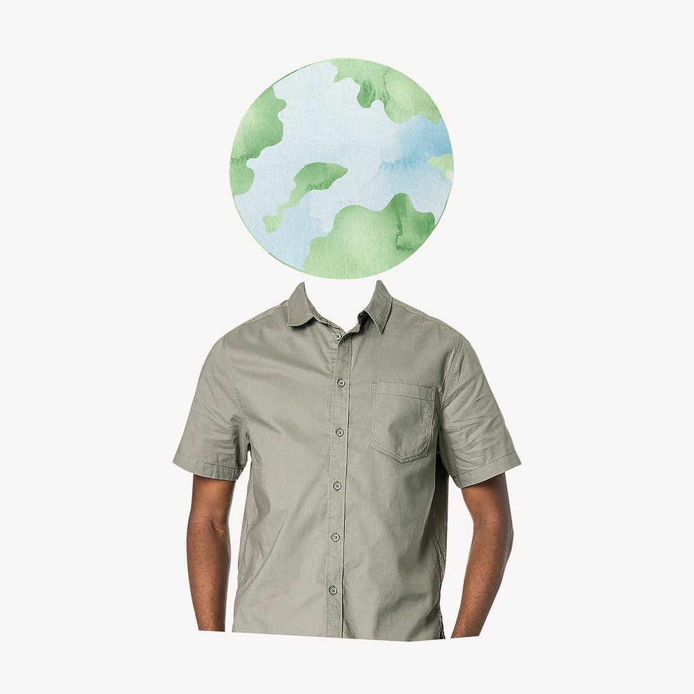 Globe head man, environment remixed media