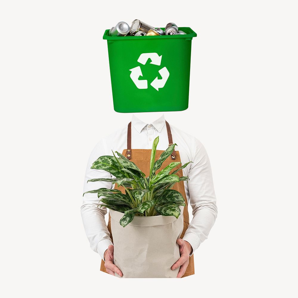 Recycle bin head man, environment remixed media