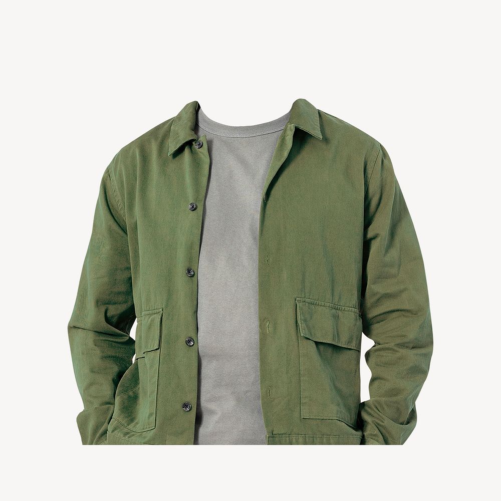 Headless man wearing green jacket, men's casual fashion psd