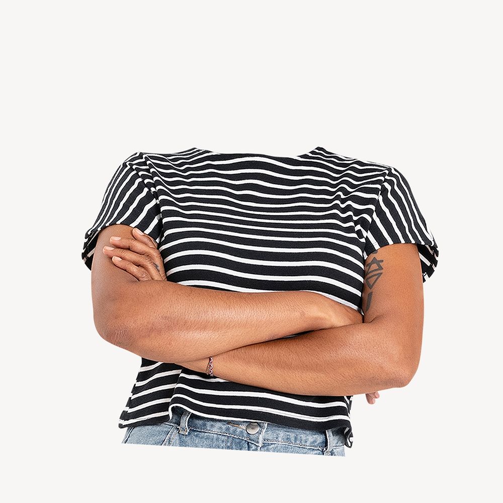 Headless woman wearing striped t-shirt, casual fashion psd