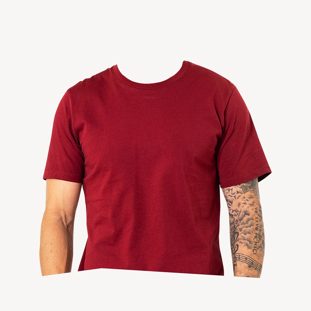 Headless man wearing red t-shirt image psd