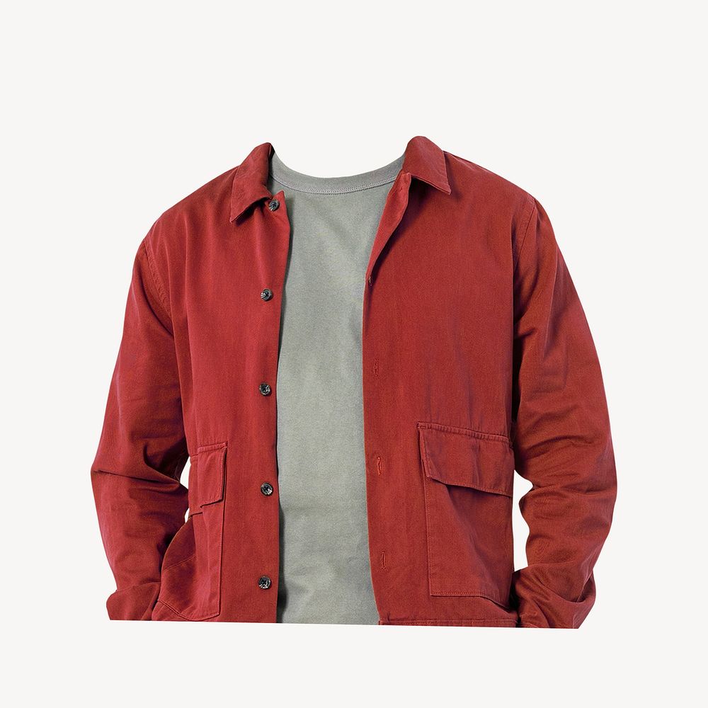Headless man in red jacket, men's casual fashion image