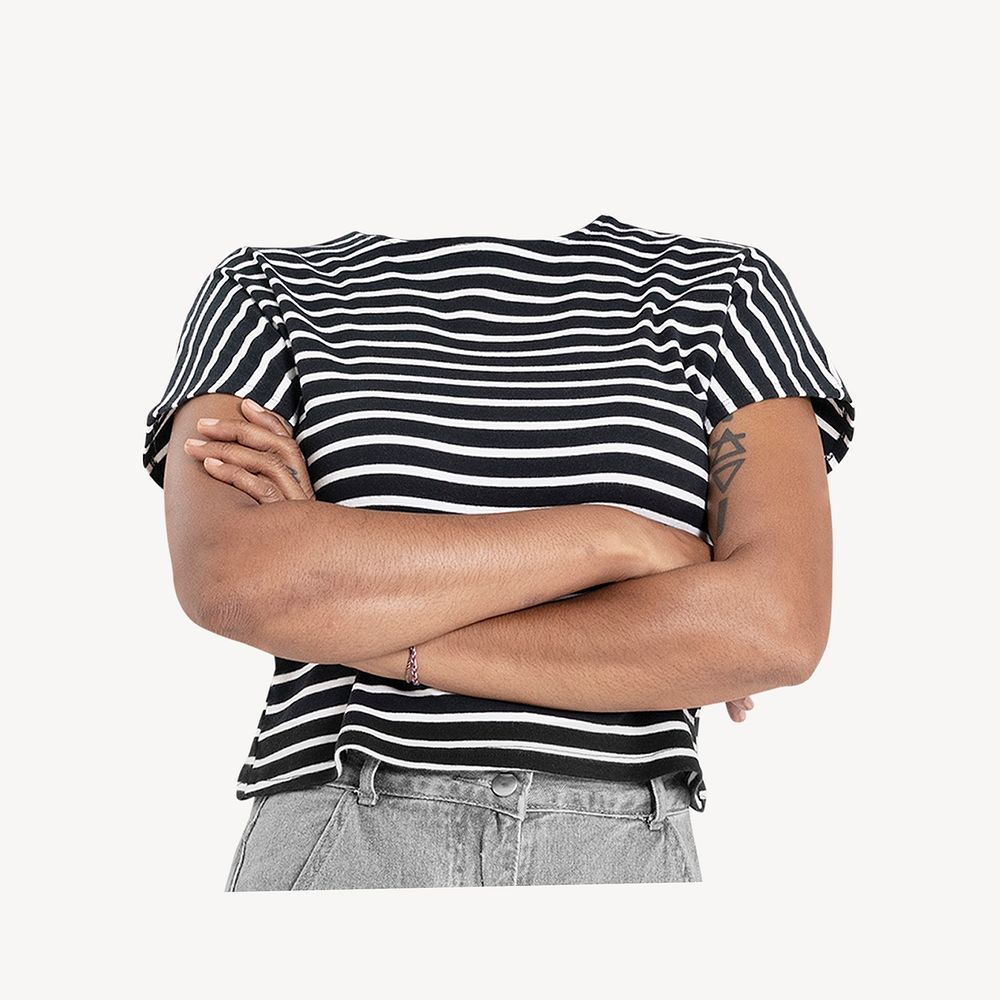 Headless woman wearing striped t-shirt, casual fashion psd