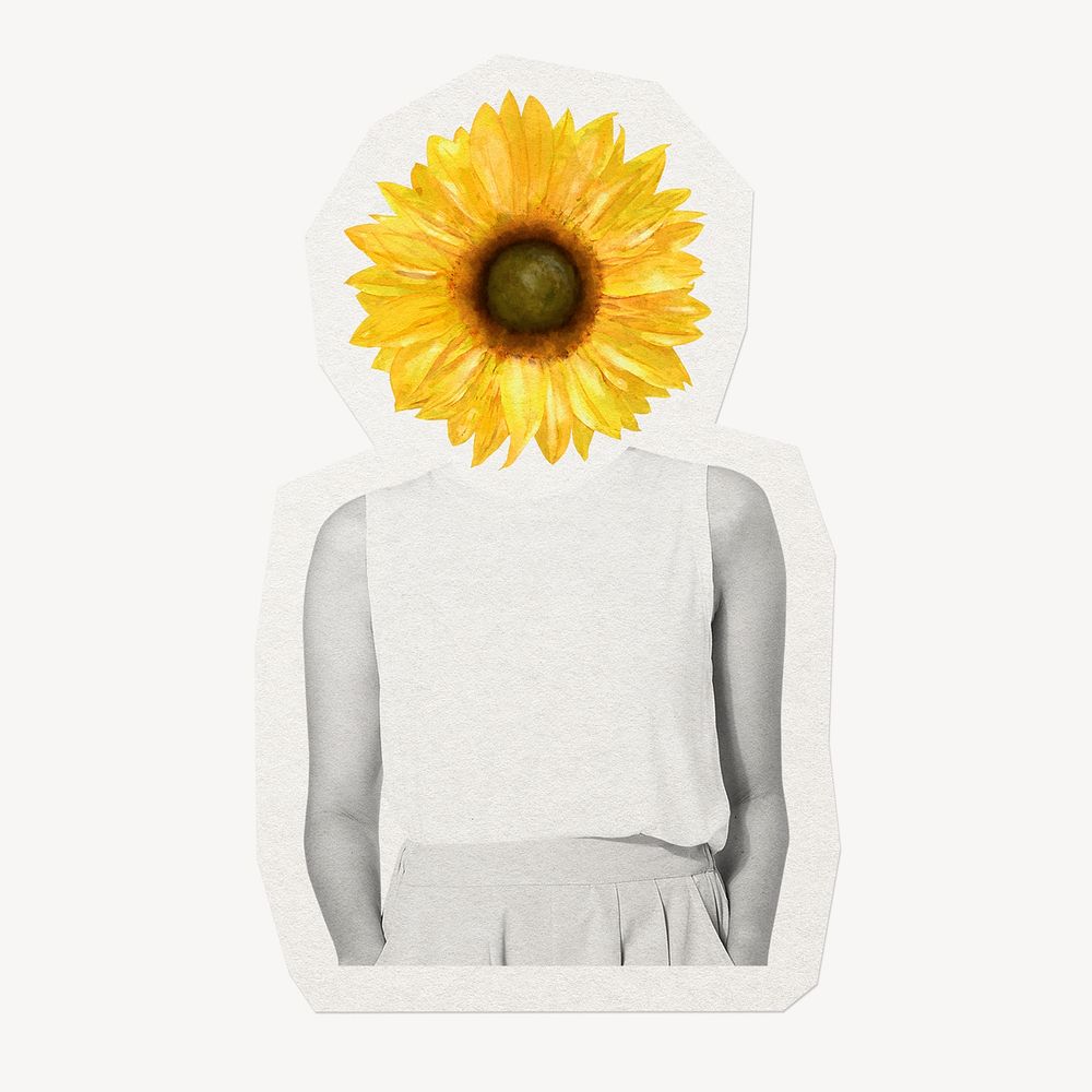Sunflower head woman, Spring remixed media