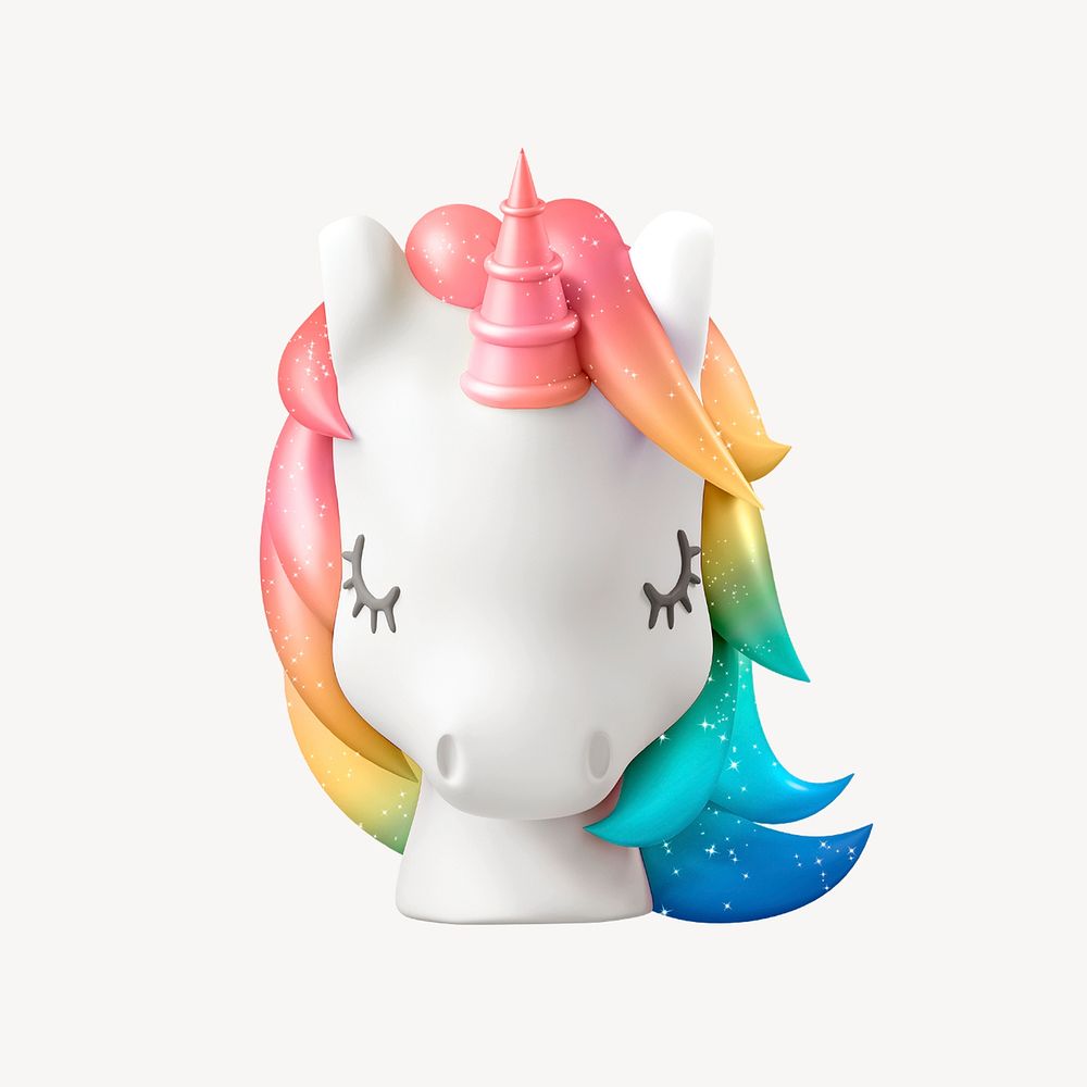 3D unicorn head sticker, startup business graphic psd