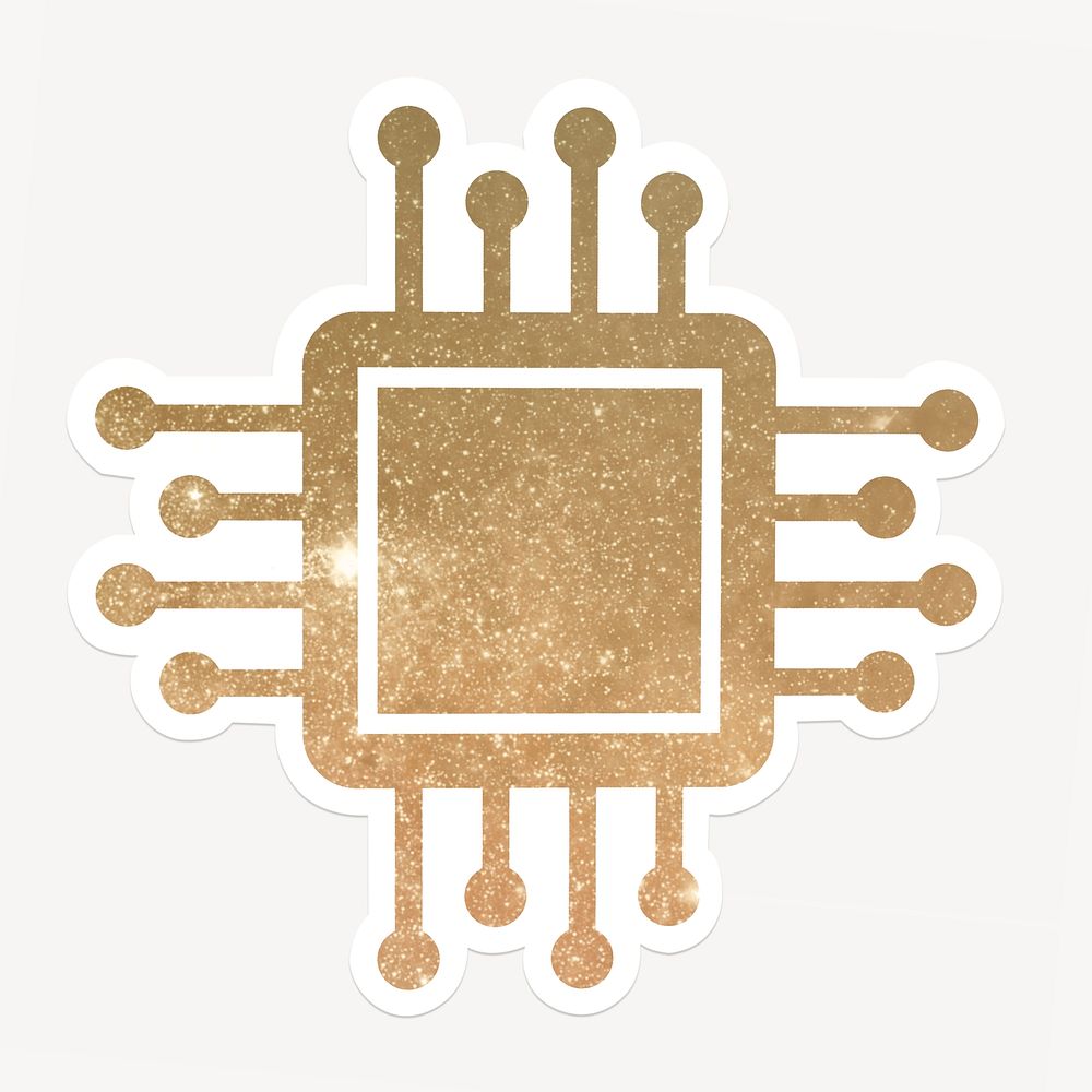 Computer chip sticker, technology graphic psd