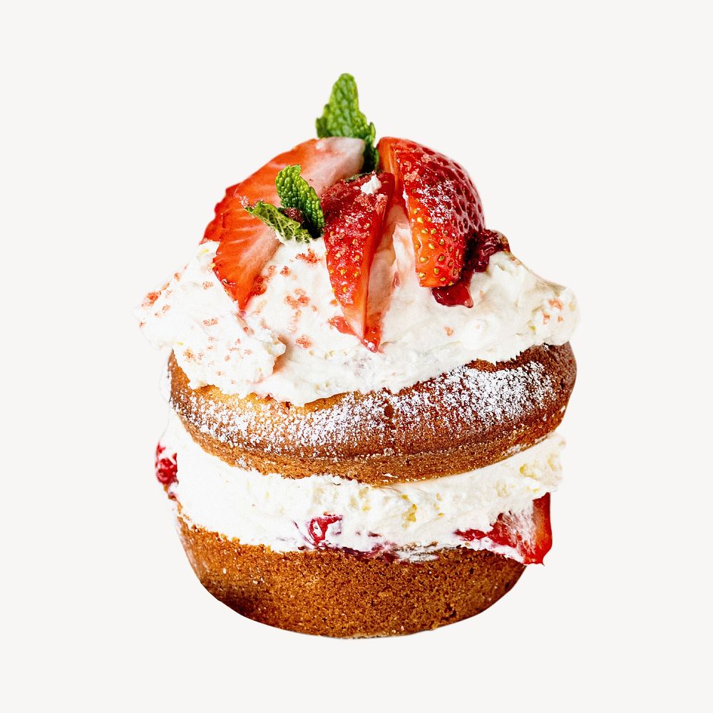 Strawberry sponge cake, sticker, dessert graphic psd