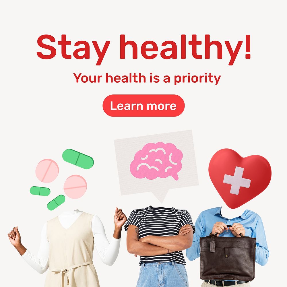 Stay healthy Instagram post template, health remixed media vector