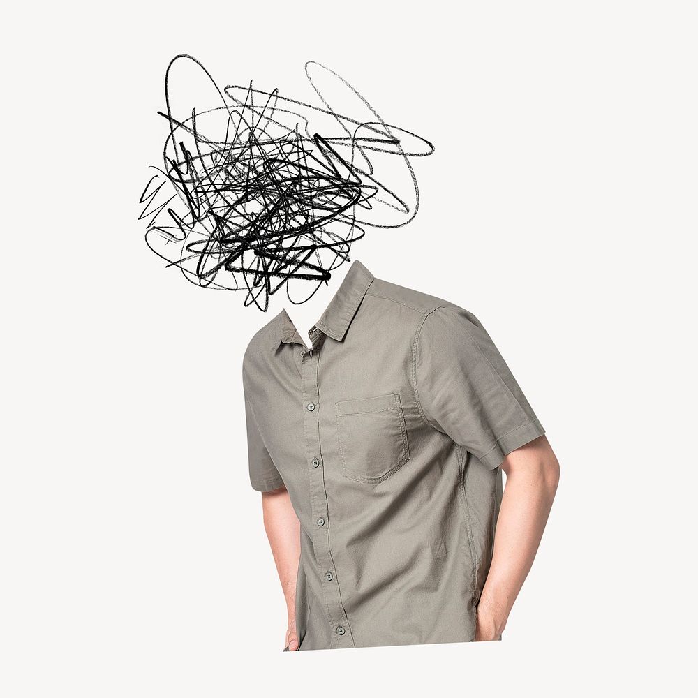 Scribble head man, depression, mental health remixed media psd
