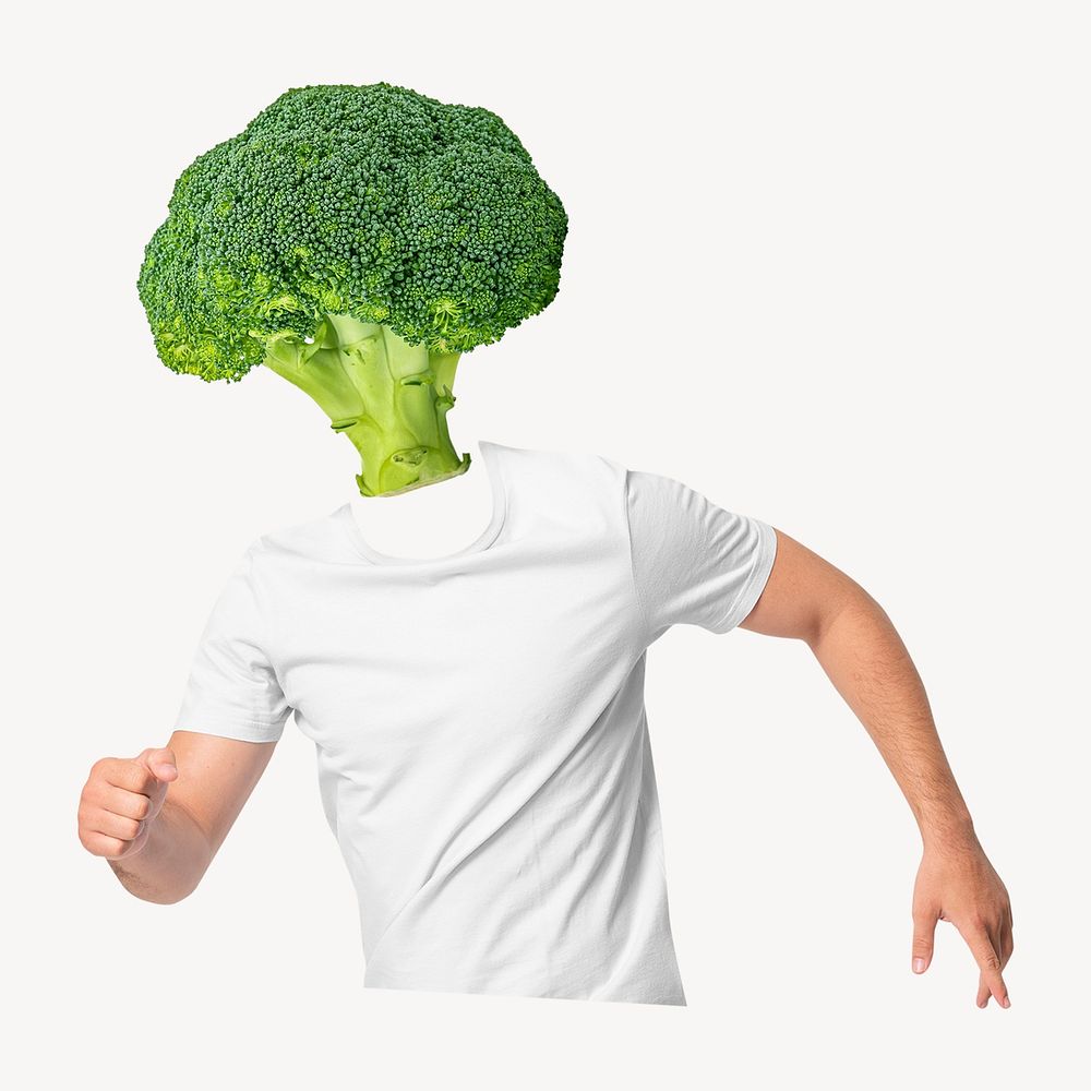 Broccoli head man, health, wellness remixed media psd