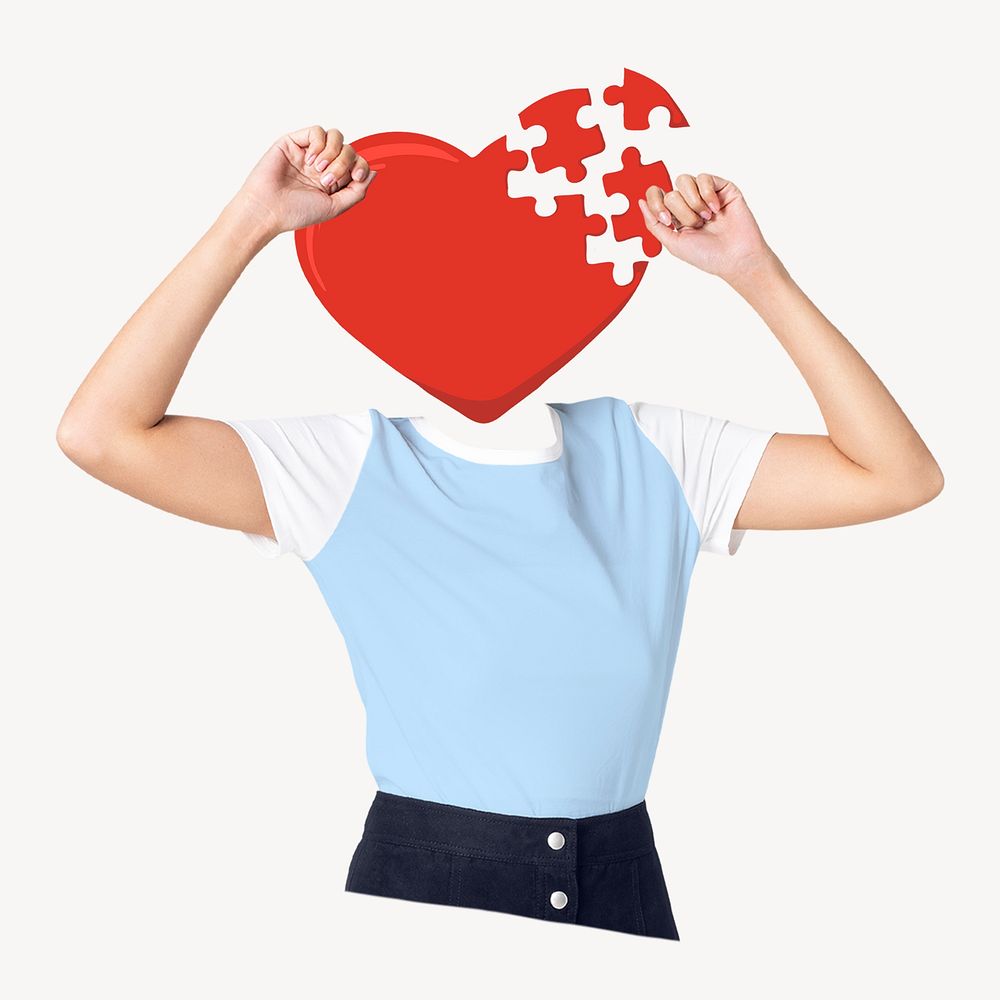 Jigsaw heart head woman, health remixed media