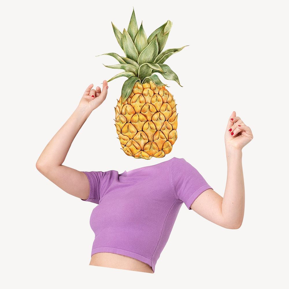 Pineapple fruit head woman, health, wellness remixed media psd