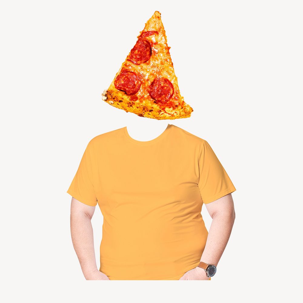 Pizza head man, junk food remixed media psd