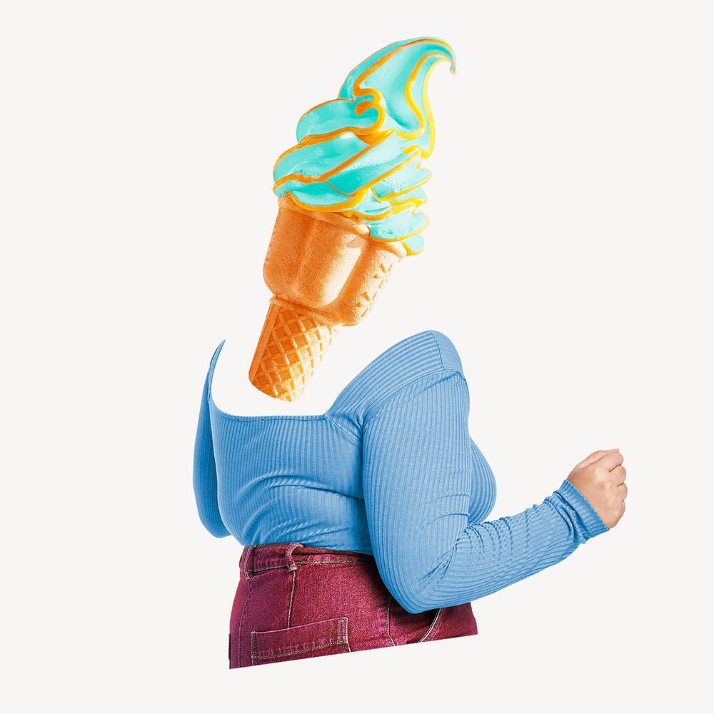 Soft serve head plus-size woman, dessert food remixed media psd