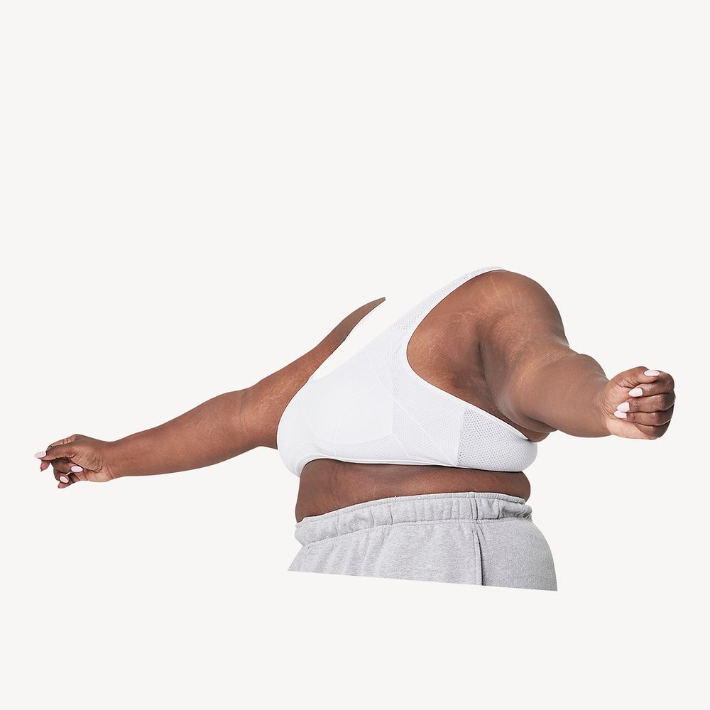 Healthy plus-size woman sticker, headless image psd