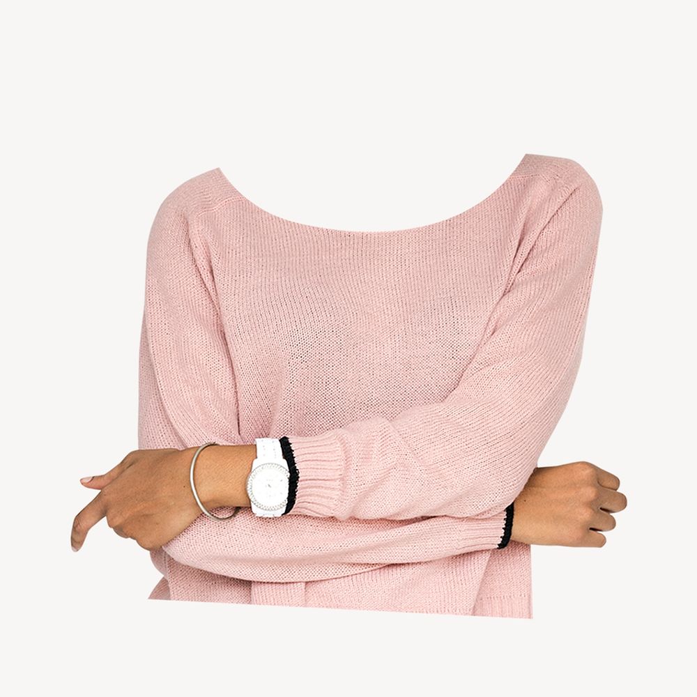 Headless woman wearing pink sweater, Spring fashion image psd
