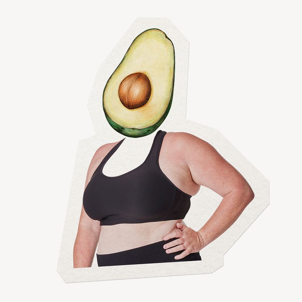 Avocado fruit head woman, health, wellness remixed media