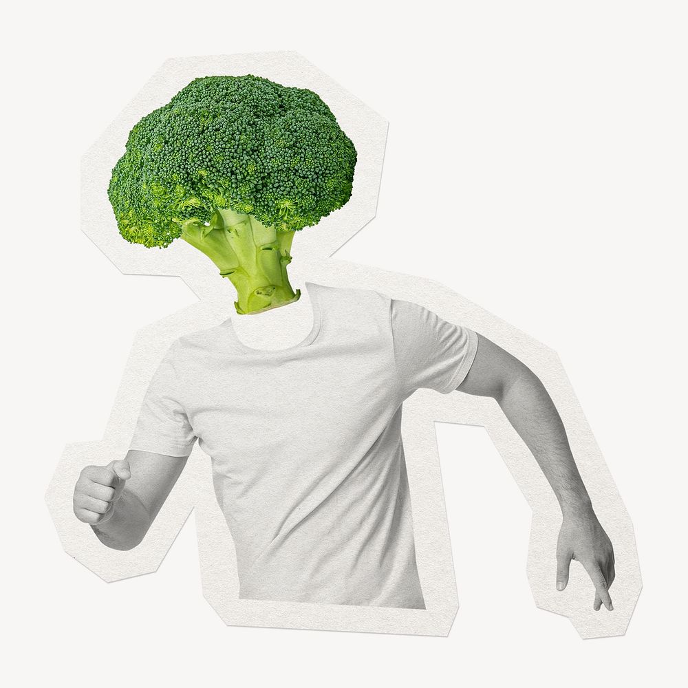 Broccoli head man, health, wellness remixed media