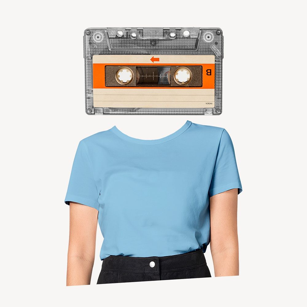 Cassette head woman, surreal music remixed media