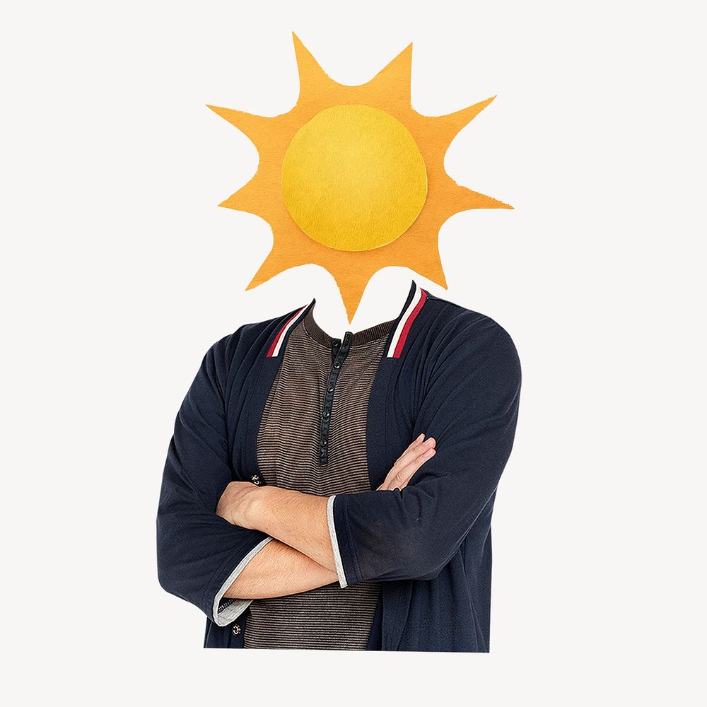 Sun head man, positivity, mental health remixed media 