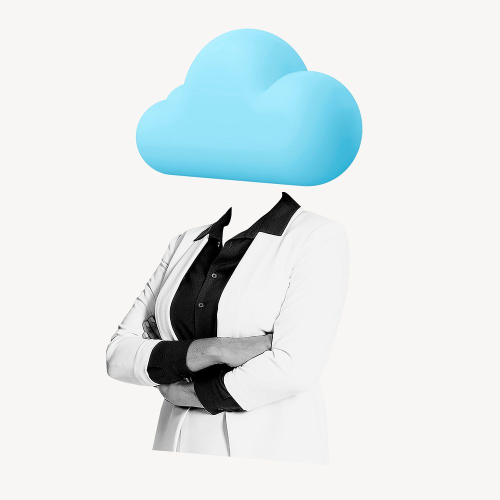 Cloud head businesswoman, technology remixed media psd