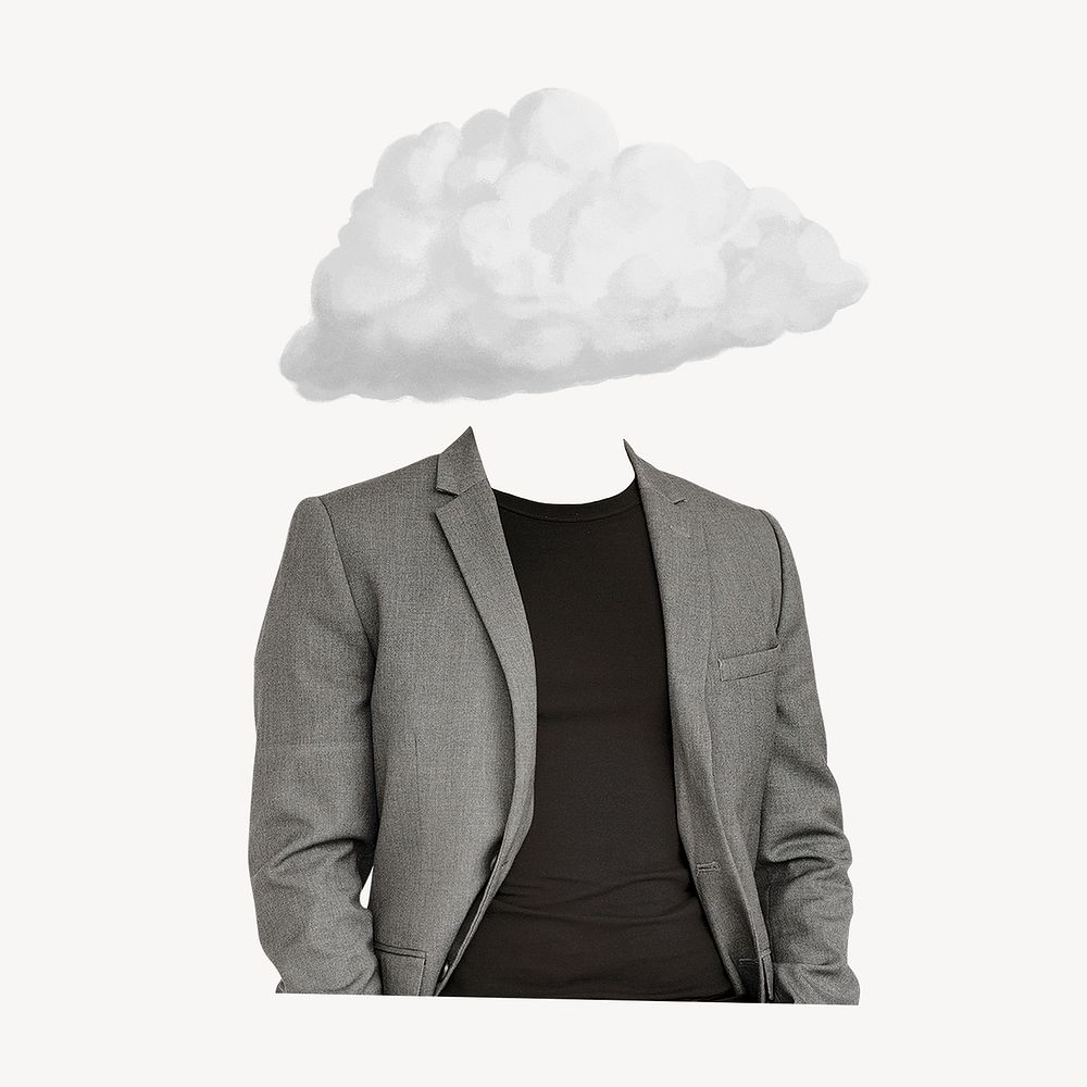 Cloud head businessman, office syndrome remixed media