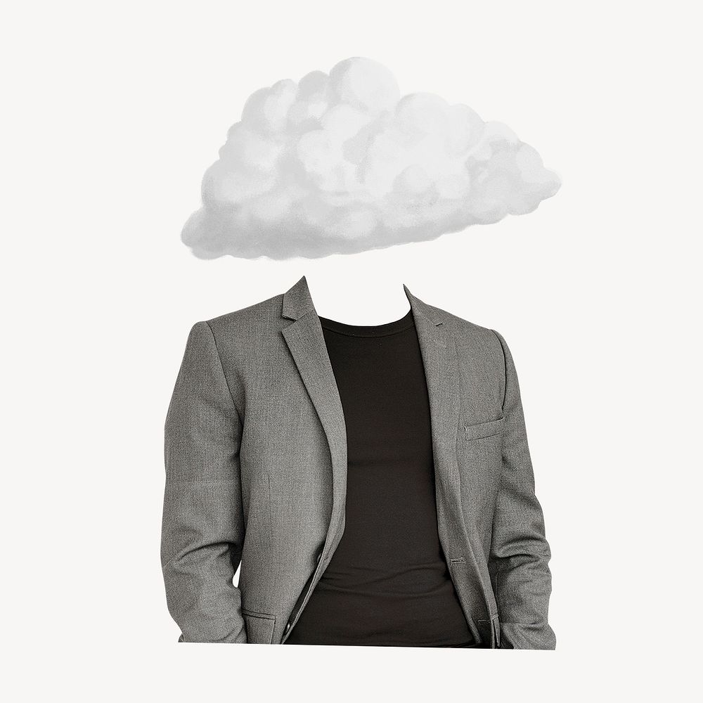 Cloud head businessman, office syndrome remixed media psd