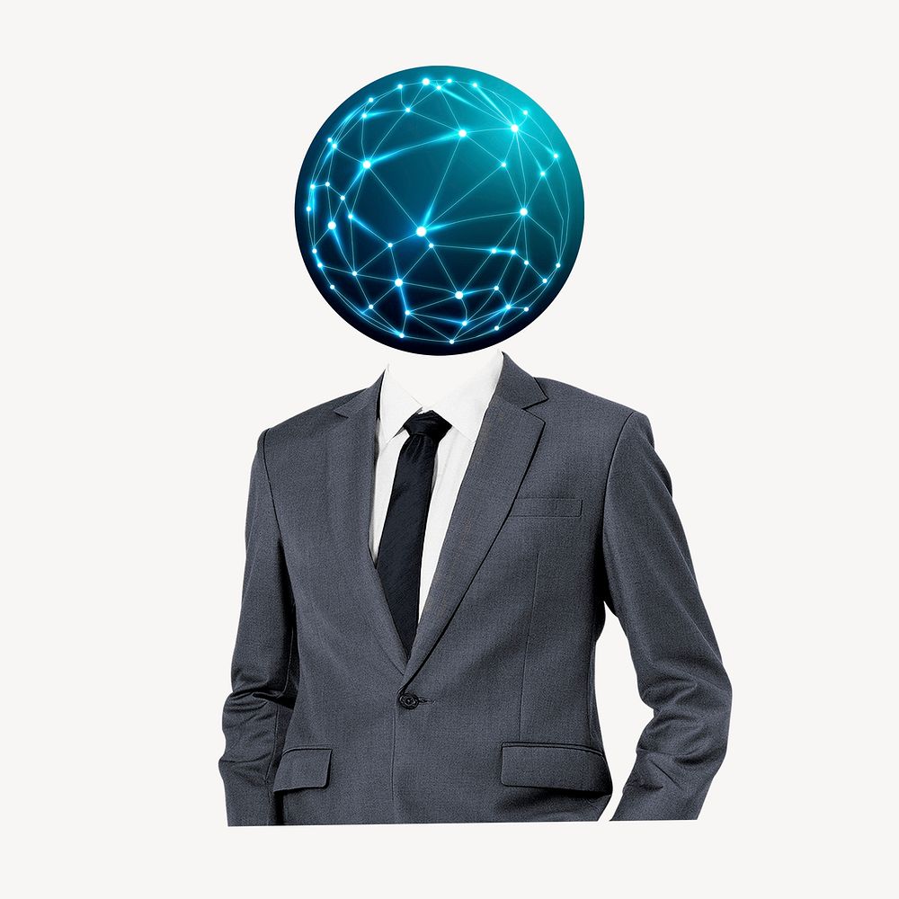 Globe grid head businessman, business connection remixed media psd