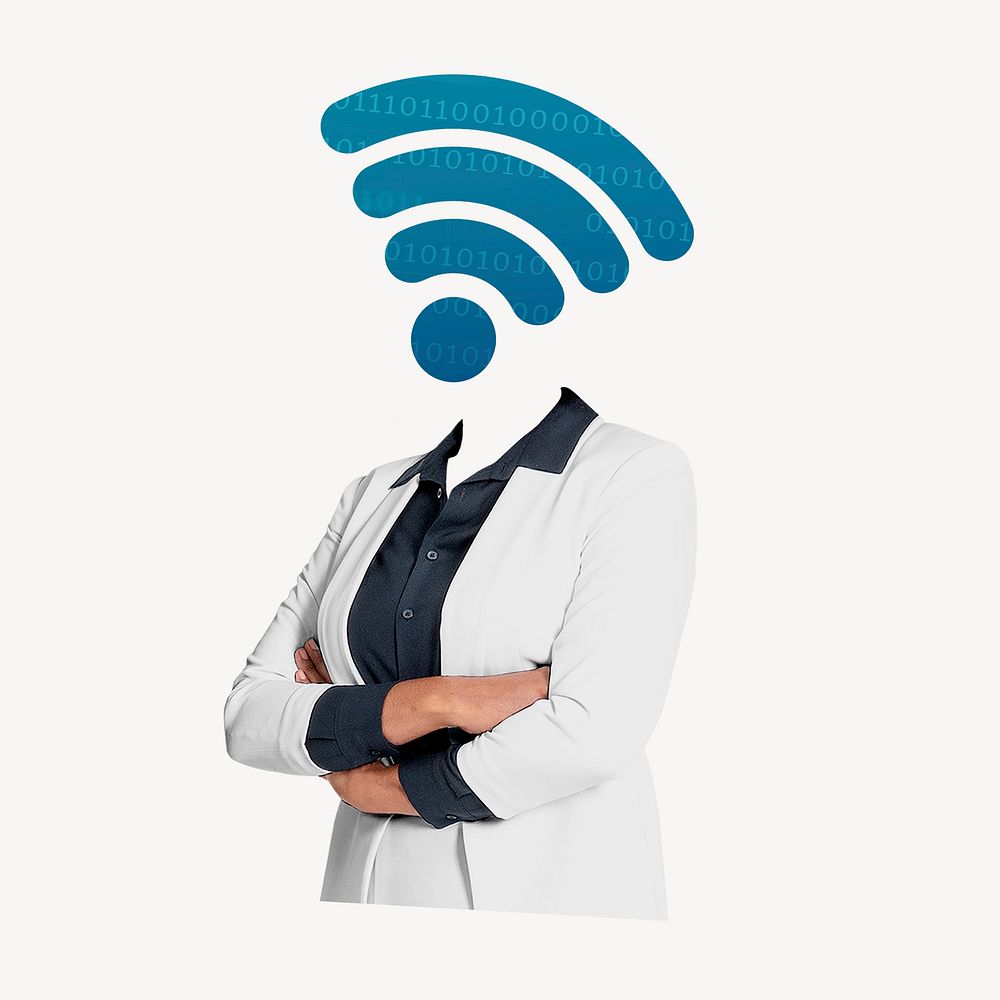 Wifi network head businesswoman, business connection remixed media psd