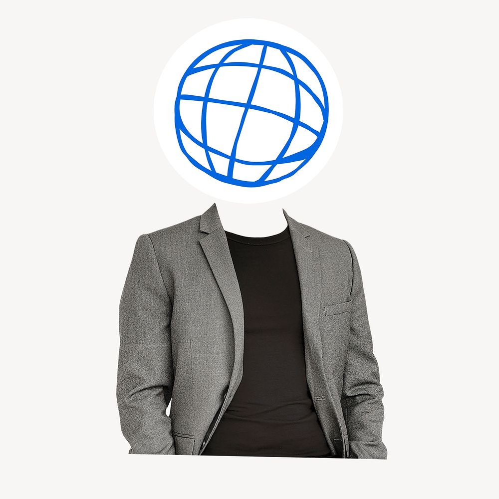 Globe grid head businessman, business connection remixed media psd