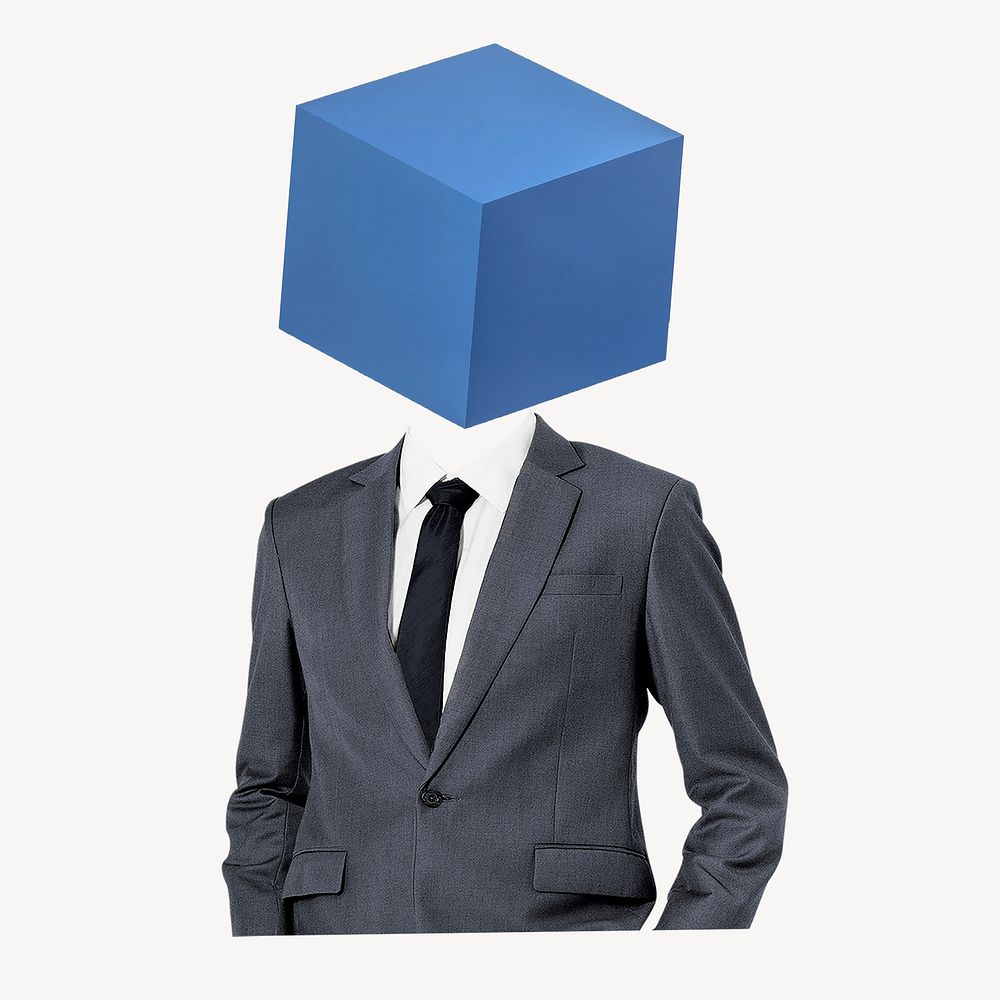 Blue box head businessman, tech company remixed media psd