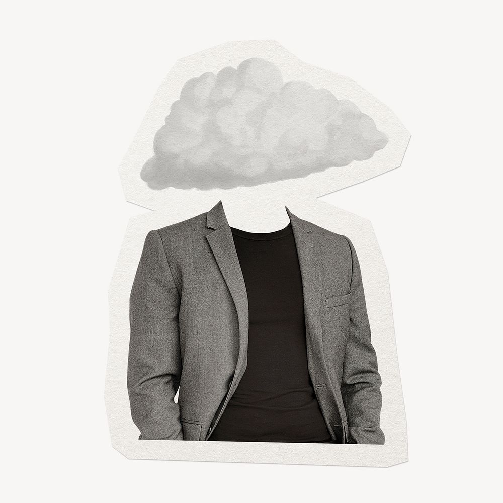 Cloud head businessman, office syndrome remixed media