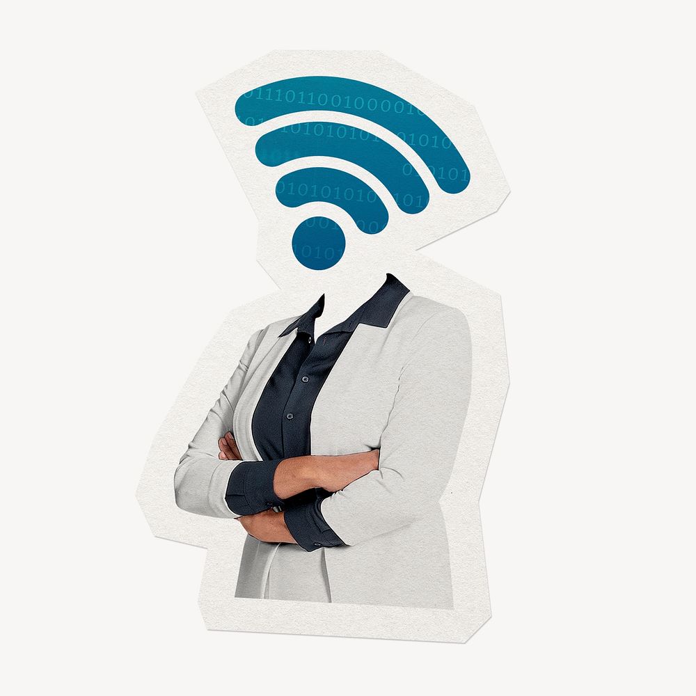 Wifi network head businesswoman, business connection remixed media
