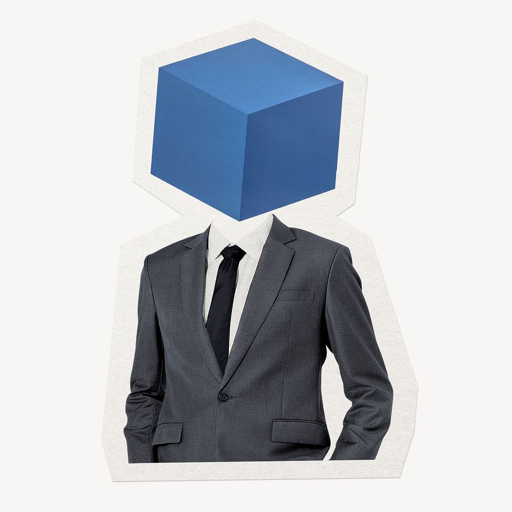 Blue box head businessman, tech company remixed media