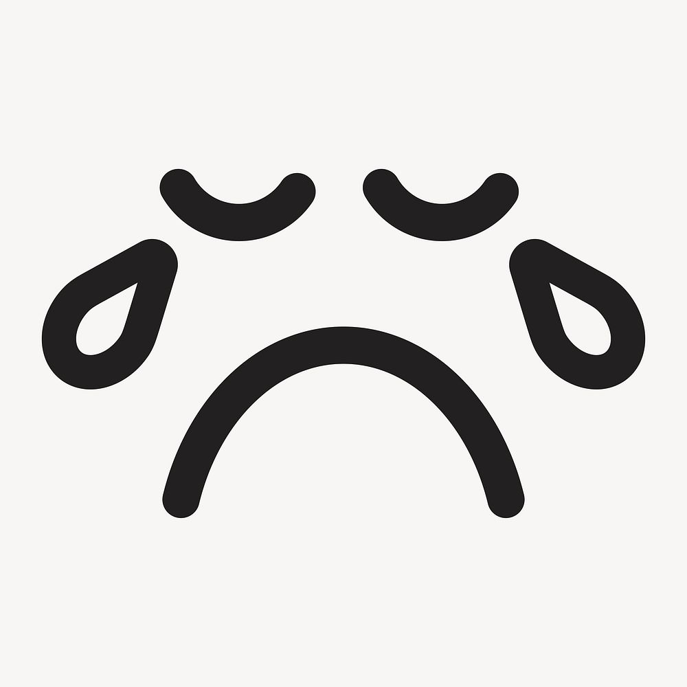 Crying face emoticon sticker, cute facial expression vector