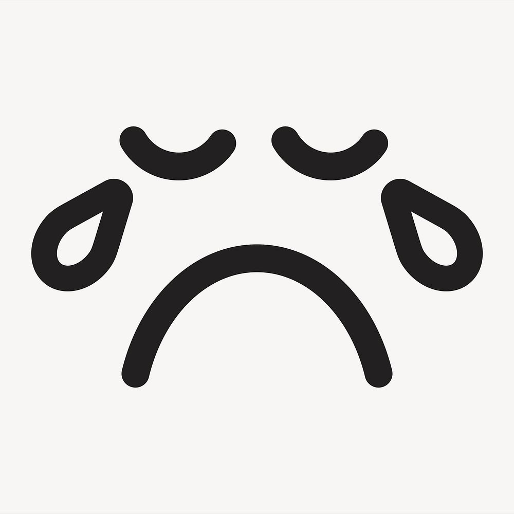 Crying face emoticon sticker, cute facial expression psd