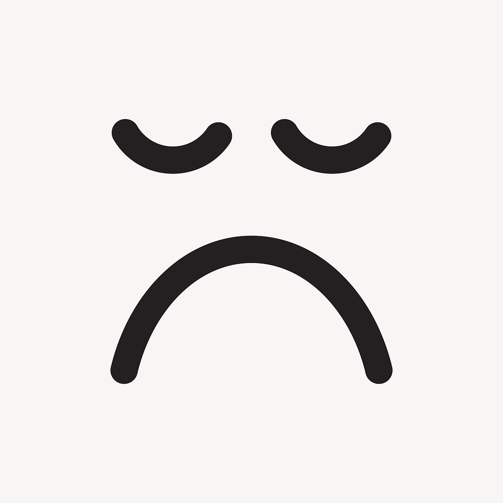 Sad face emoticon sticker, cute facial expression vector