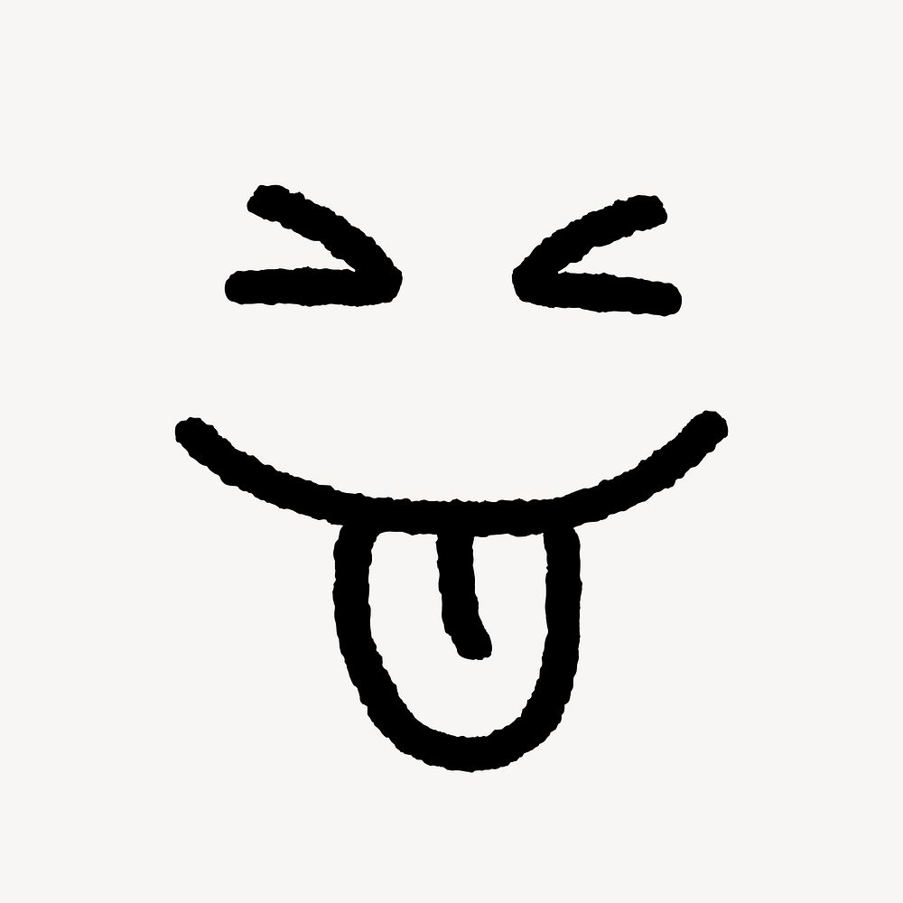 Playful face sticker, emoticon doodle vector