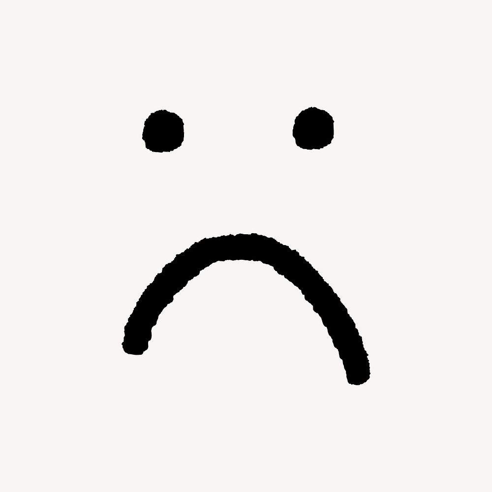 Sad face sticker, emoticon doodle vector