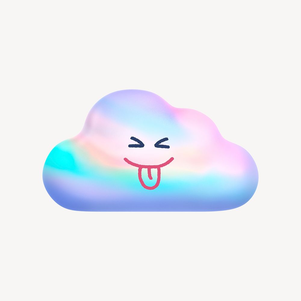 Playful face cloud sticker, 3D emoticon psd