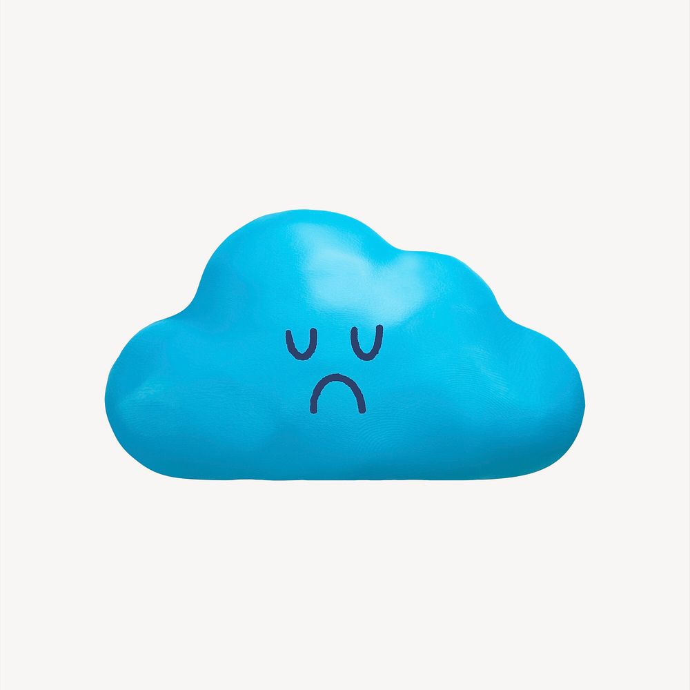 Sad face cloud sticker, 3D emoticon psd