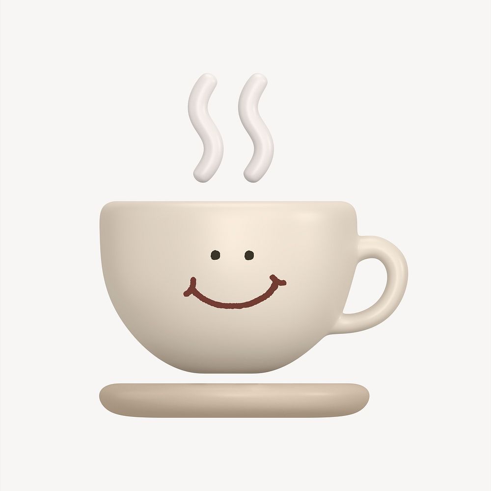 Smiling coffee cup, 3D emoticon illustration