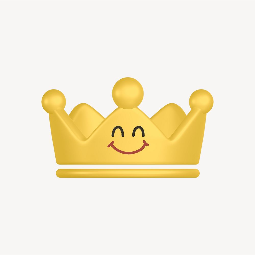 Smiling crown, 3D emoticon illustration